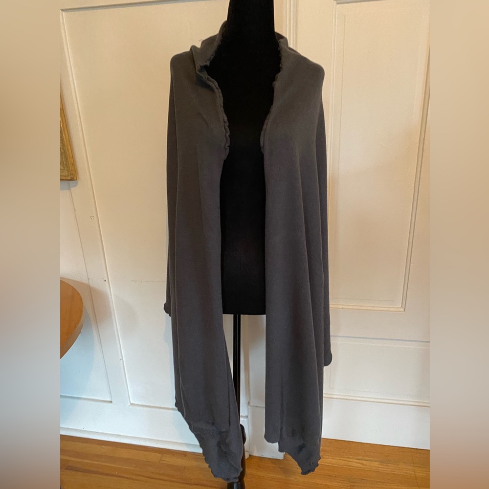 Lululemon Large Charcoal Knit Blanket scarf with wavy fringe.